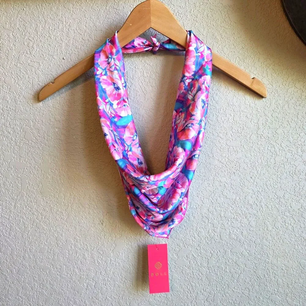 NWT Doll Brand Satin Floral Spring Symphony Scarf Beach Pool